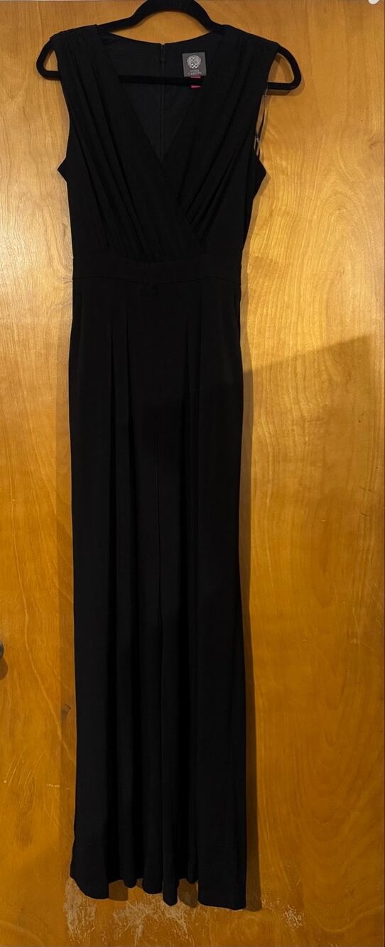 Vince Camuto Black Wide Leg Pleated Surplice V-Neck Jumpsuit Size S w/ Belt